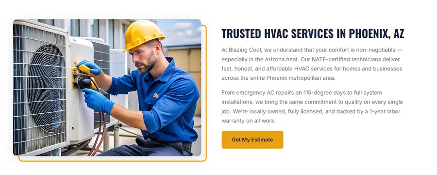 HVAC website hero section
